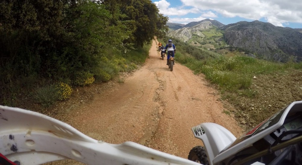 Off-road motorcycle vacation, riding enduro trail bikes through Periana in Spain